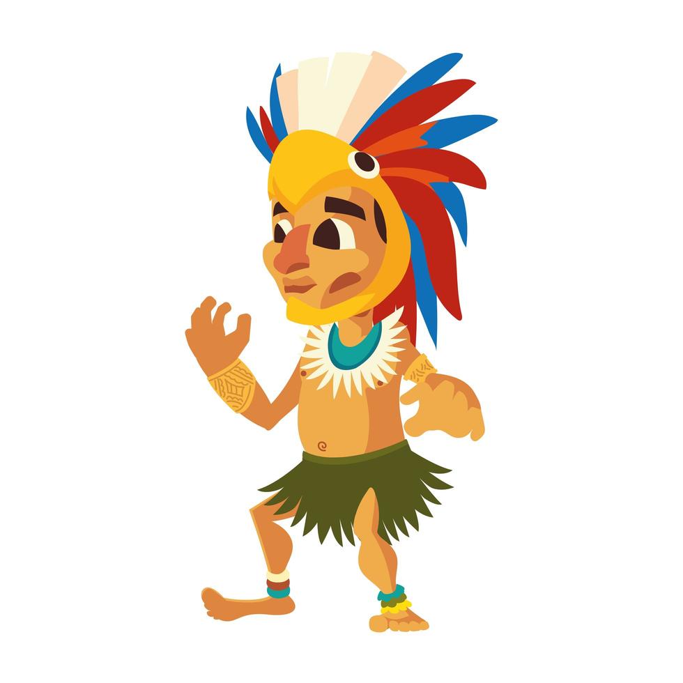 aztec warrior in traditional clothes and headgear vector