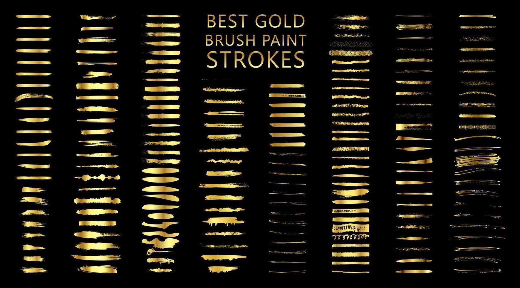 Gold metallic brush stroke set Vector illustration