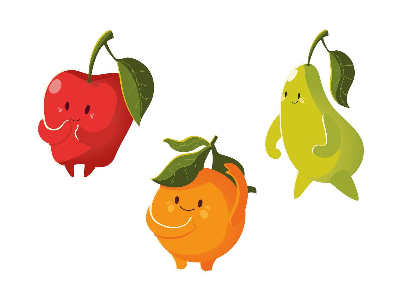 fruits kawaii funny face happiness cute orange pear apple vector