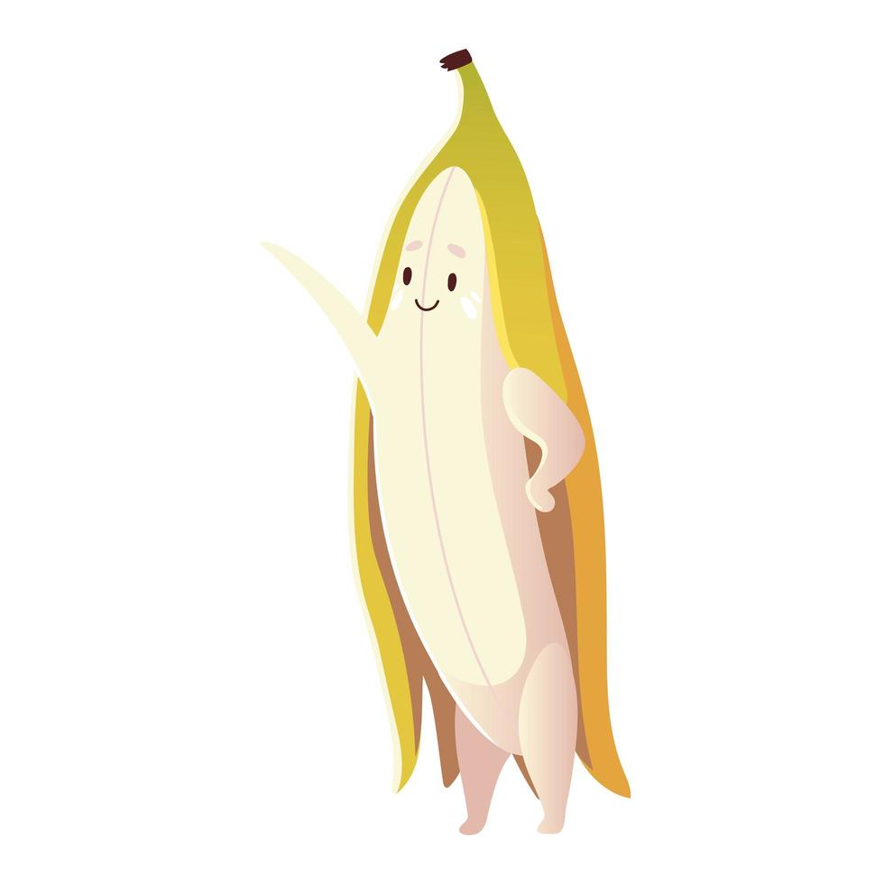 frutas kawaii cara graciosa felicidad lindo plátano dibujos animados vector