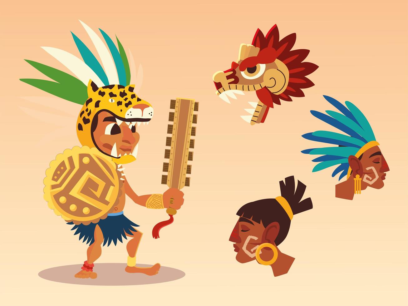 aztec warrior traditional ancient snake culture vector