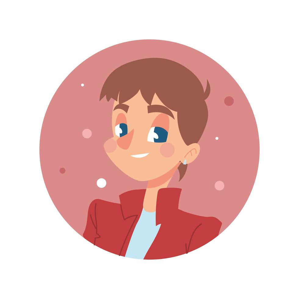 avatar de personaje de niño en icono redondo de estilo plano de dibujos animados vector