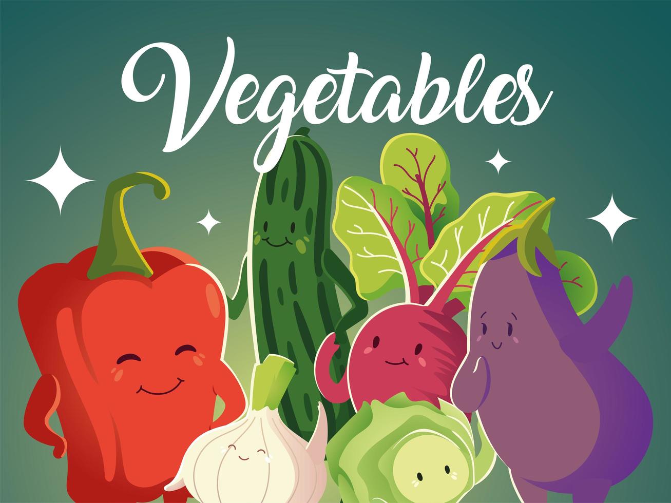 vegetables food fresh pepper cucmber eggplant onion cartoon detailed vector