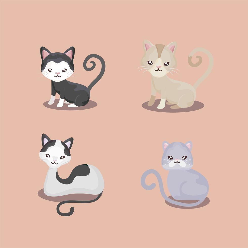 pet set icons different cat feline sitting animals vector