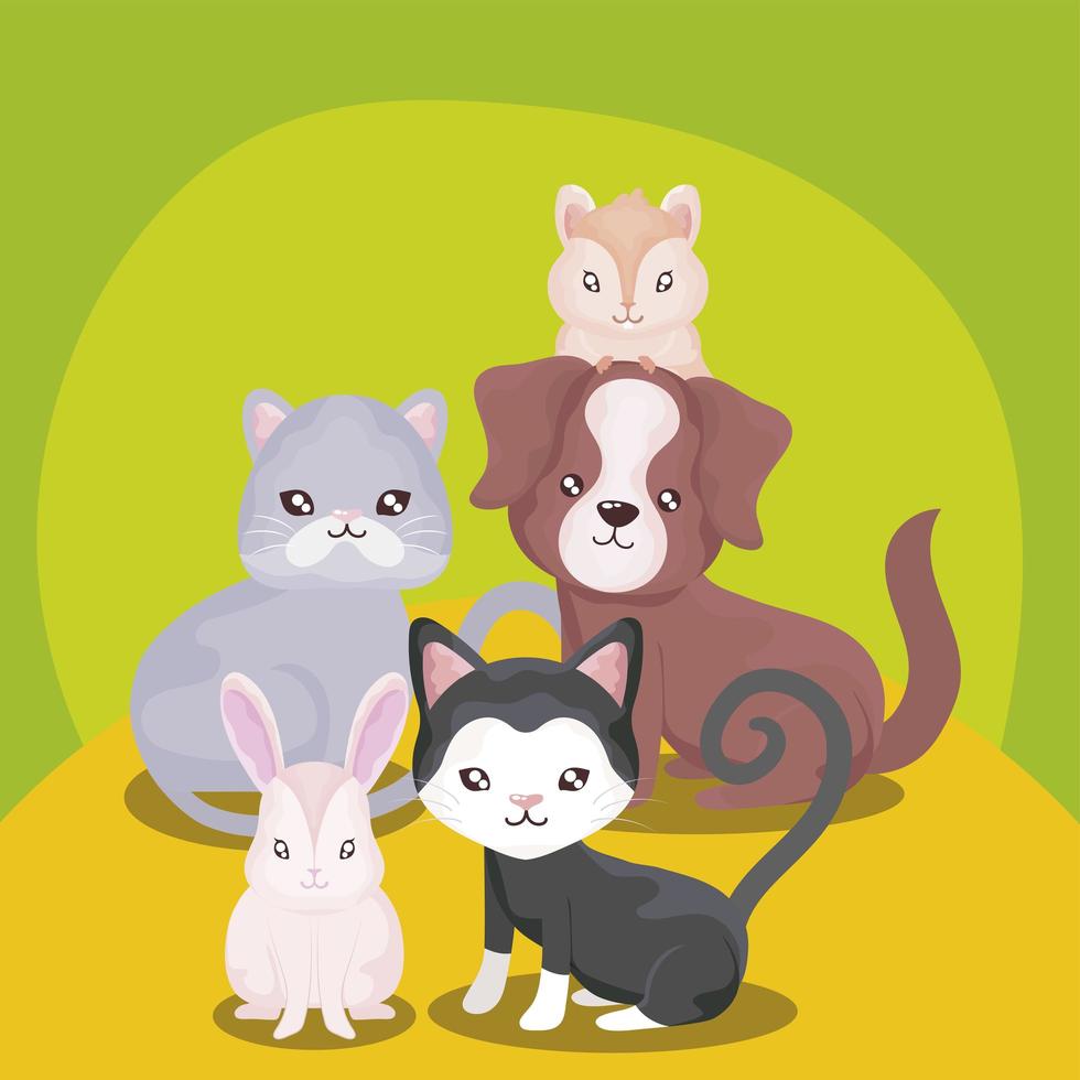 pets funny dog cats hamster and rabbit best friends animals vector
