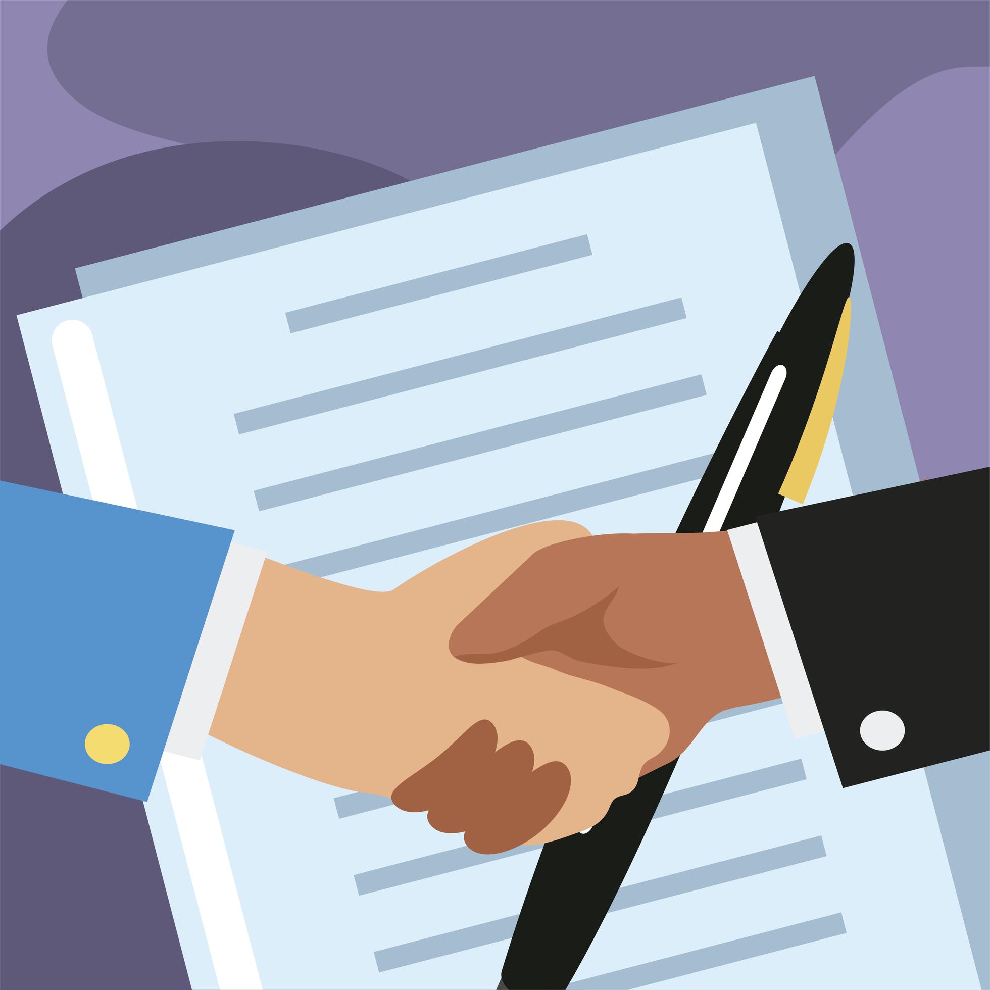 two hands doing a handshake business concept approval of documents
