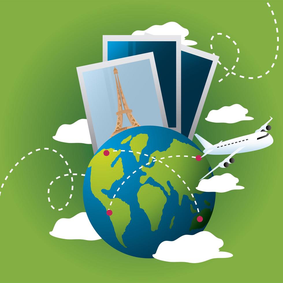 travel world plane and photo souvenirs vacations tourism vector