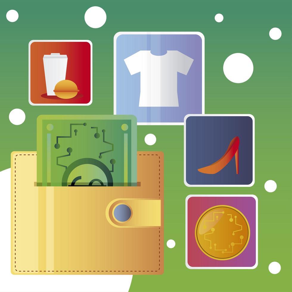 online shopping wallet money digital mobile or app vector
