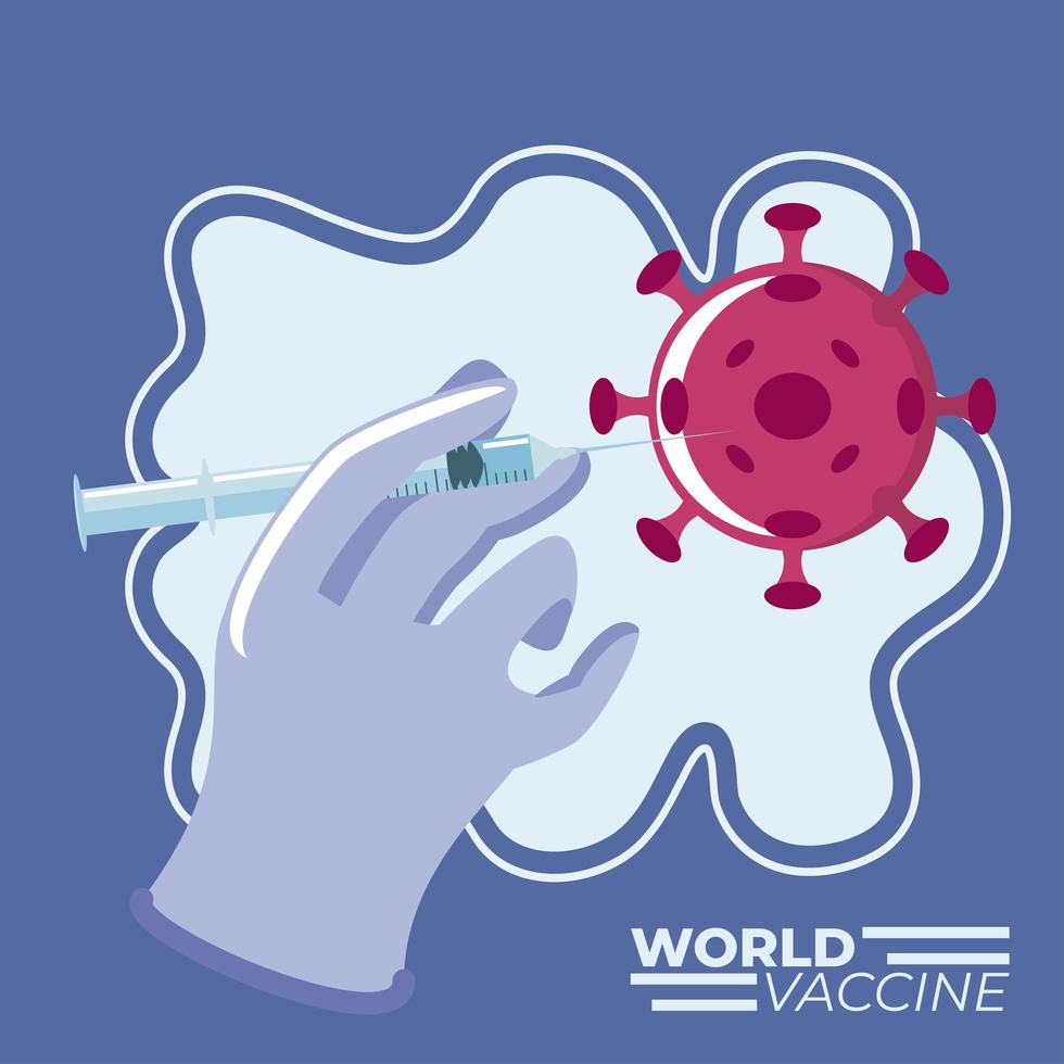 syringe of vaccine and needle injection on coronavirus protection against covid 19 vector
