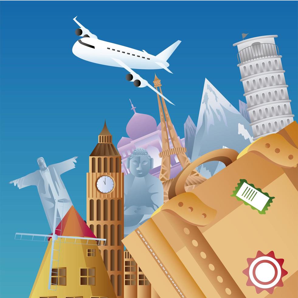 travel famous monuments of the world vacations tourism vector