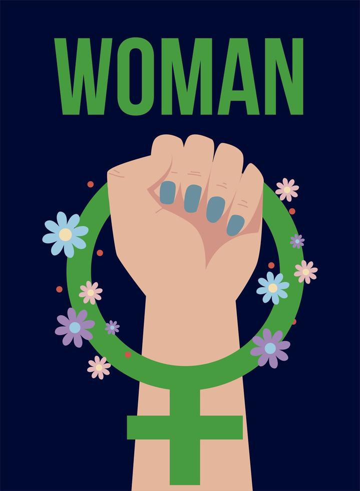 womens day female raised hand floral gender symbol vector