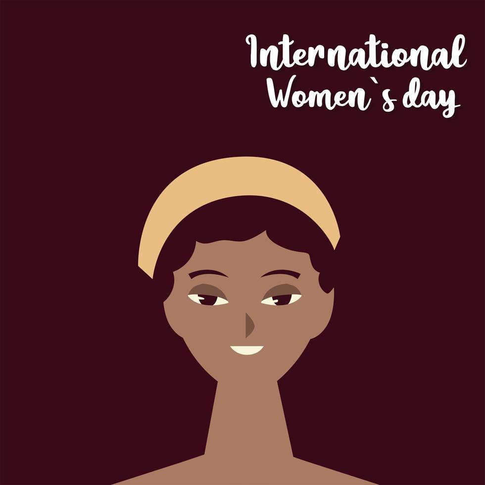día de la mujer belleza mujer afro con flor en el pelo en estilo de dibujos animados vector