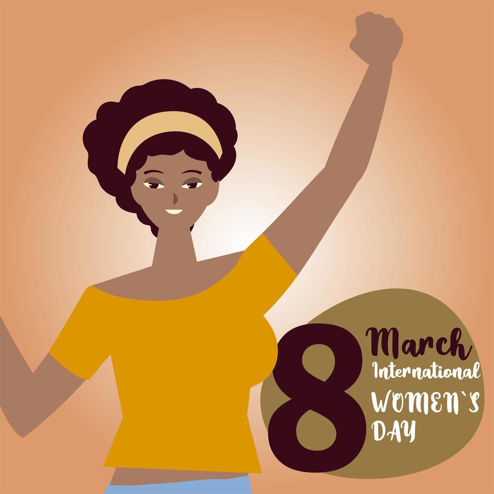 womens day afro american woman hand up in cartoon style vector