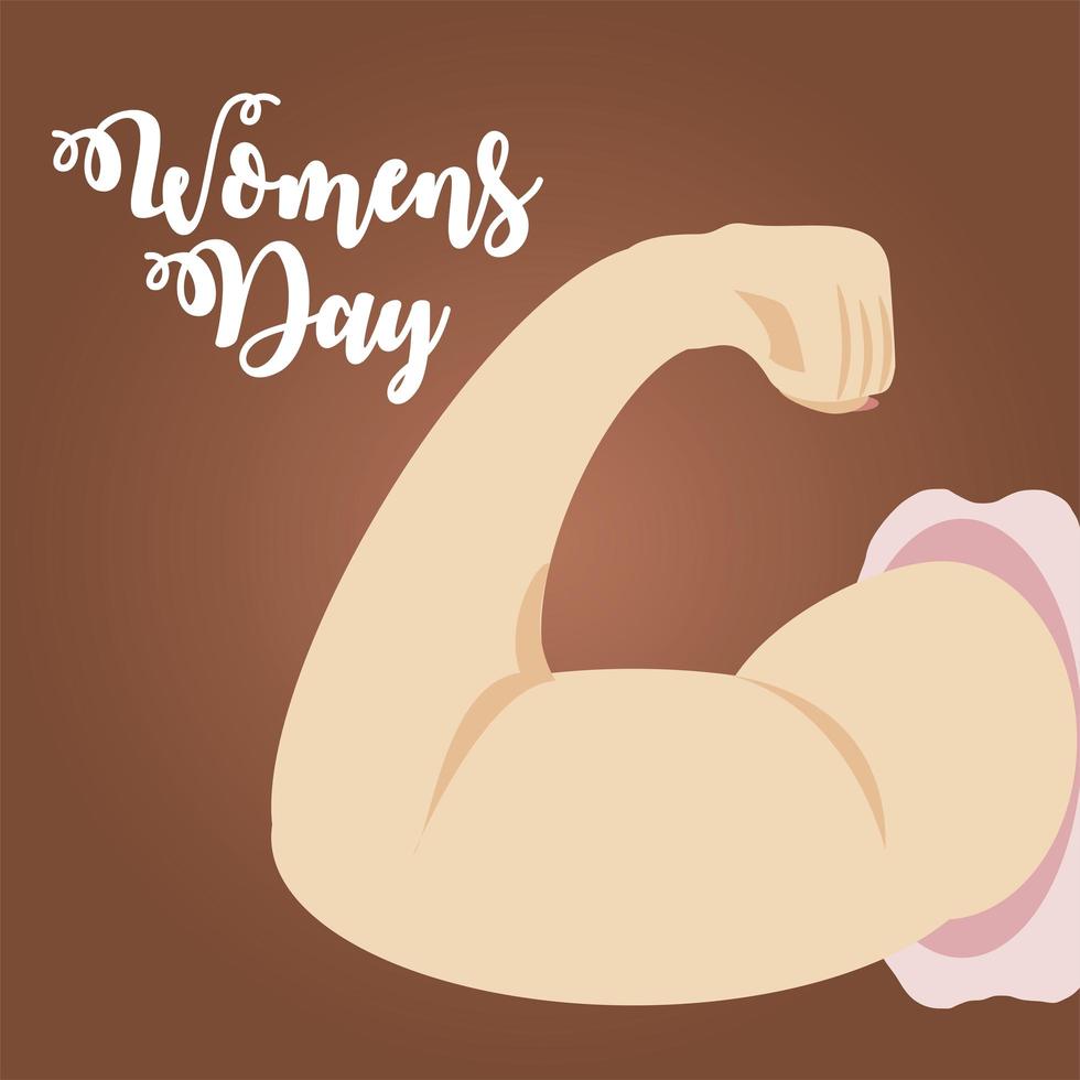 tarjeta de felicitación del brazo femenino fuerte del día de la mujer vector
