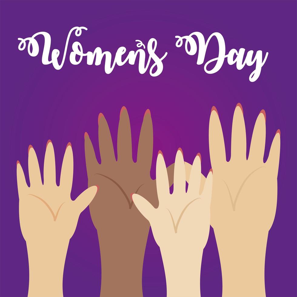 womens day diverse female raised arms cartoon style vector