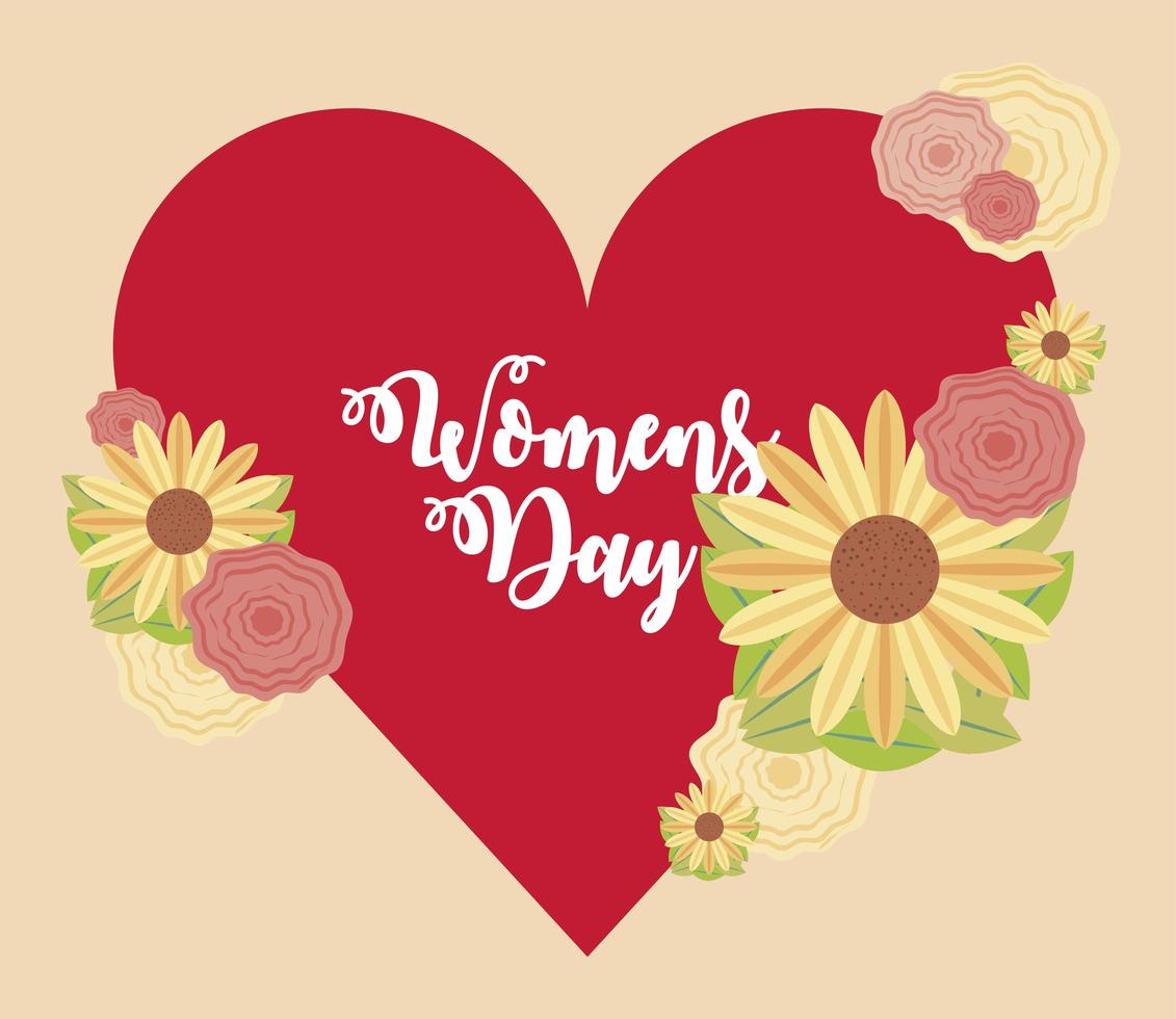 womens day flowers heart love in cartoon style vector