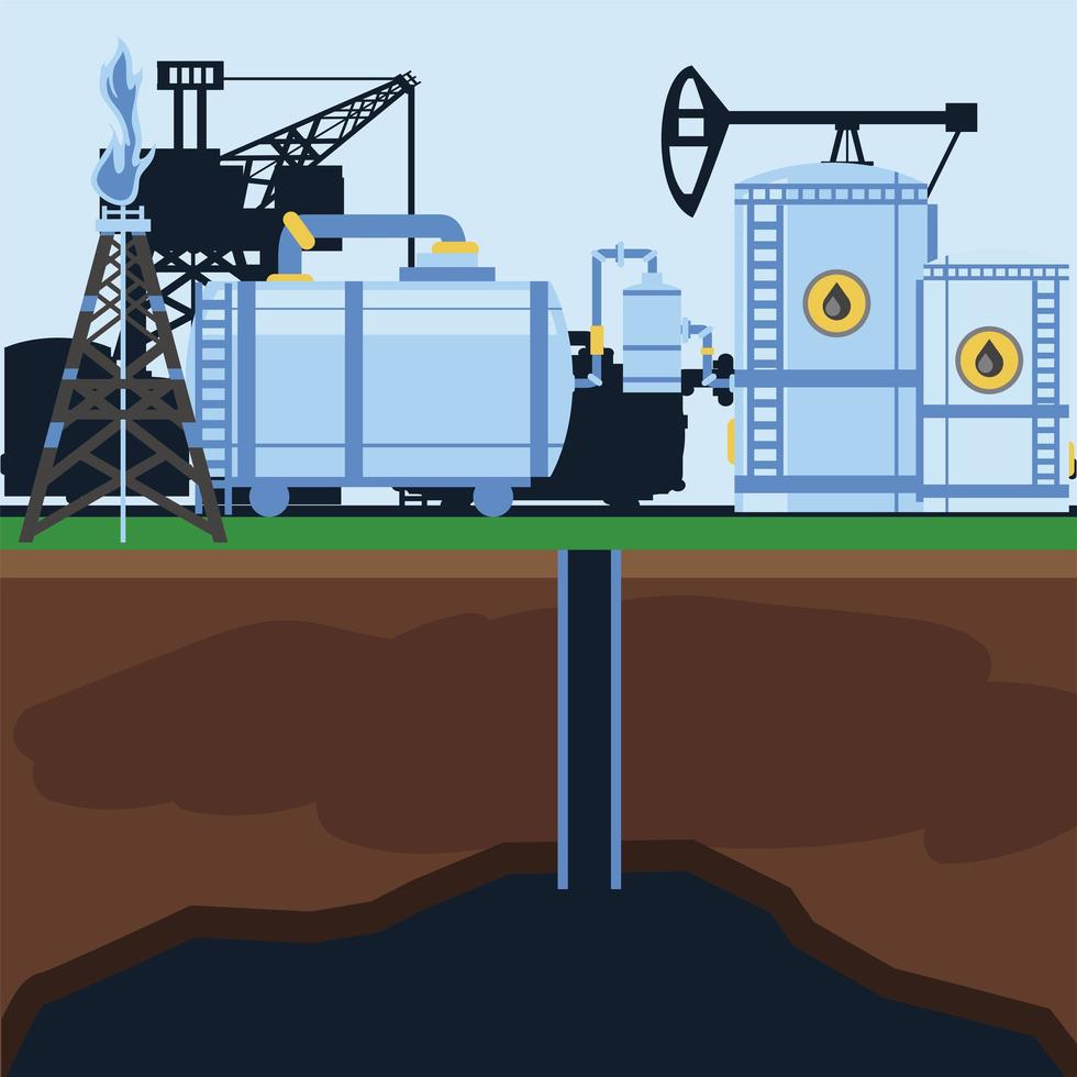 fracking refinery plant storage tank industrial station pump vector