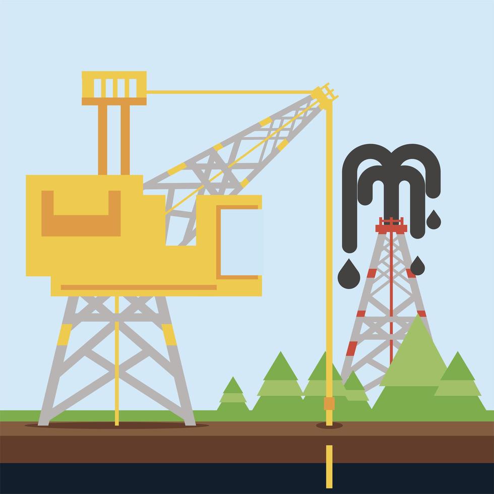 fracking refinery towe oil rig exploration and production vector