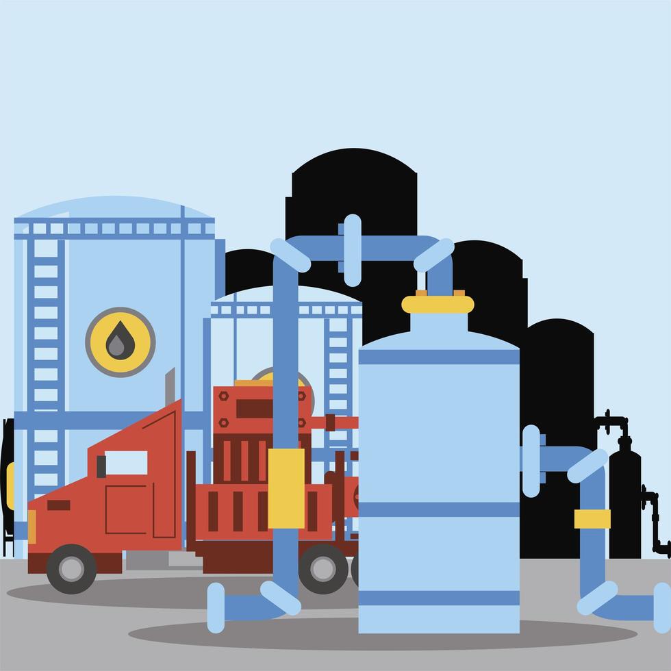 Industria de refinería de almacenamiento de tanque de aceite de camión de fracking vector