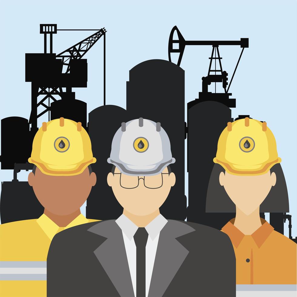 fracking oil tower rig manager and workers characters 2518480 Vector ...