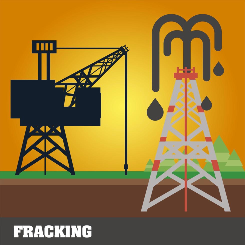 fracking refinery tower oil rig extraction and production vector