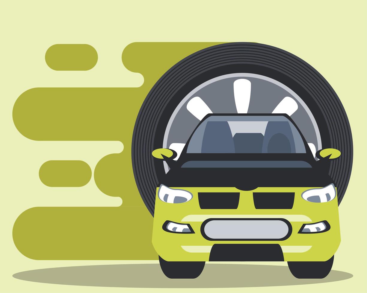 electric car wheel automobile transport green background vector