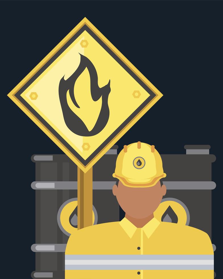 industry petroleum worker oil barrel and flammable substance sign vector
