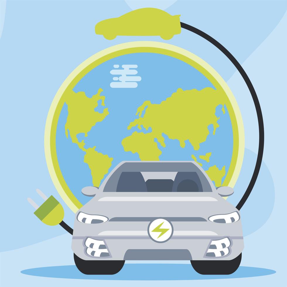 electric car around friendly ecology world vector
