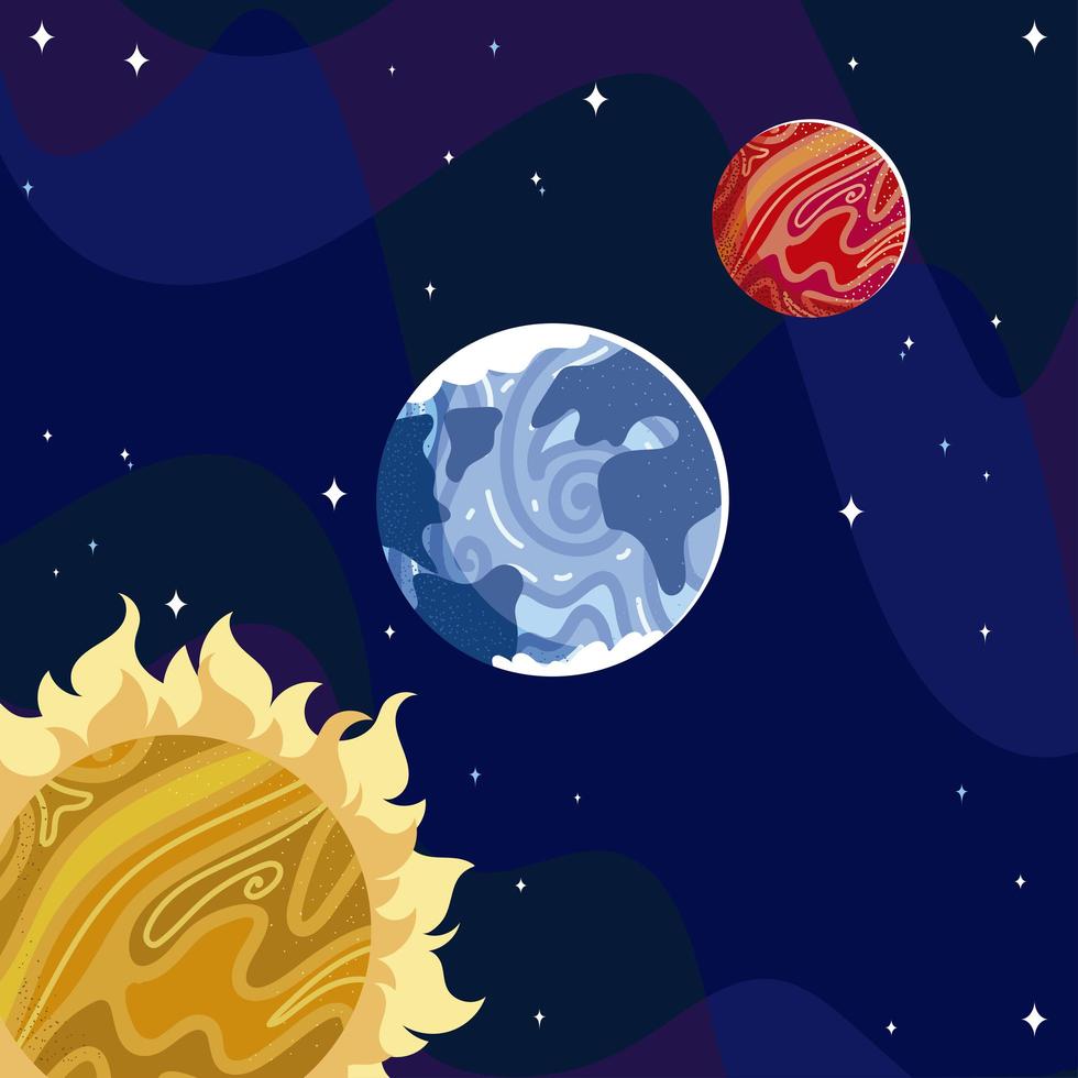 space sun mars and earth planet galaxy vector