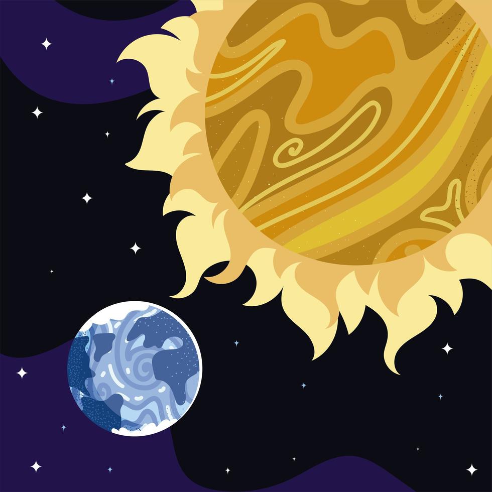 espacio tierra planeta sol estrellas cosmos astronomía vector