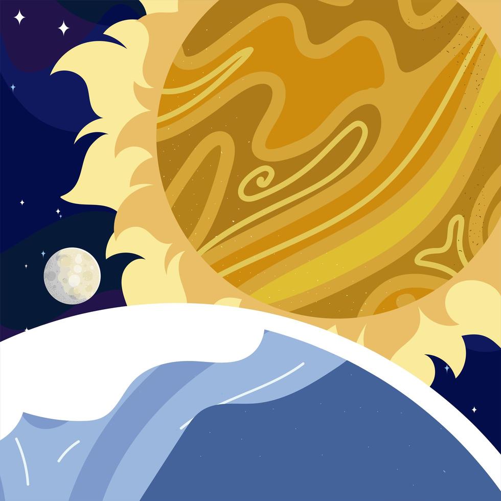 space sun moon and earth planet stars galaxy vector