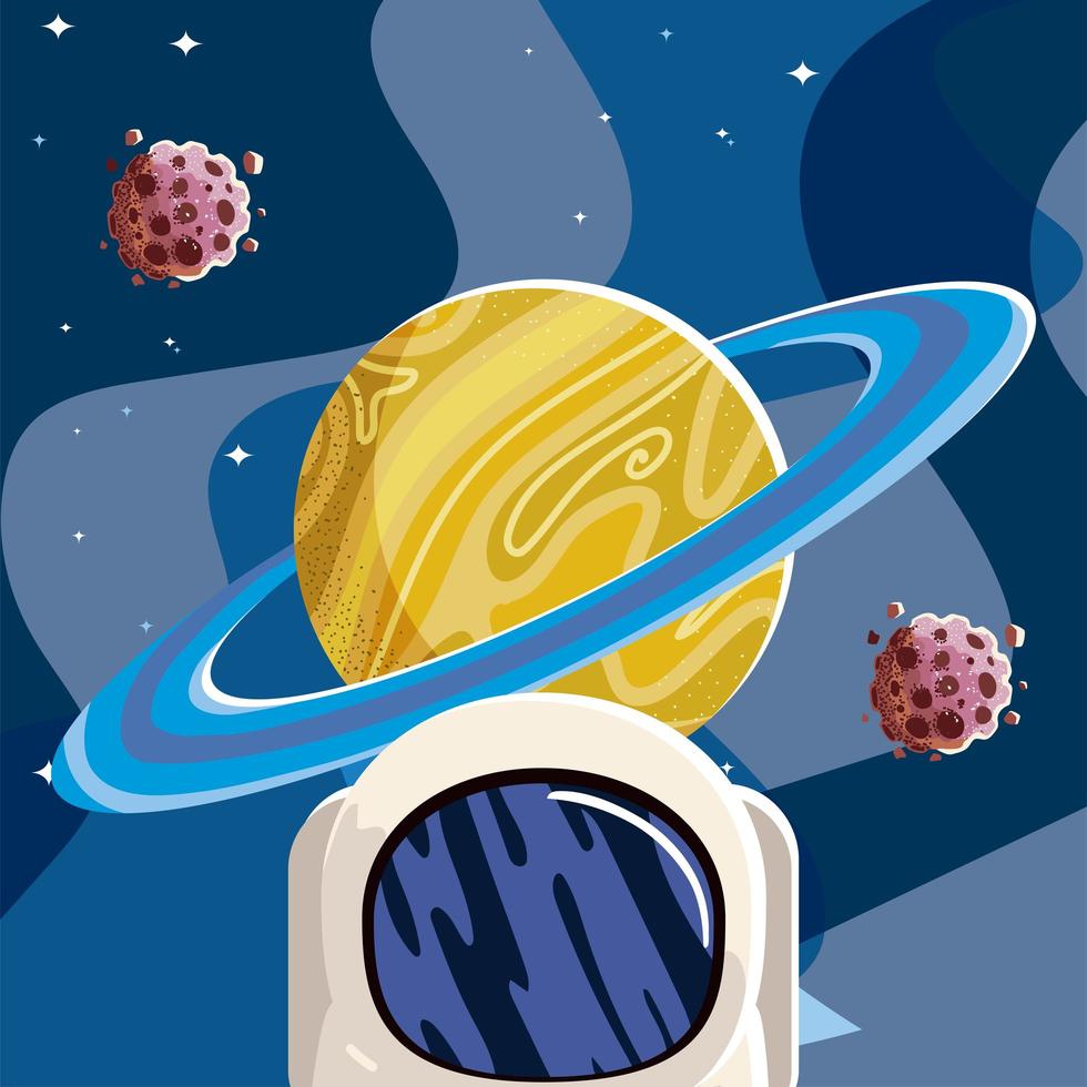 space helmet saturn planet asteroids galaxy system solar vector