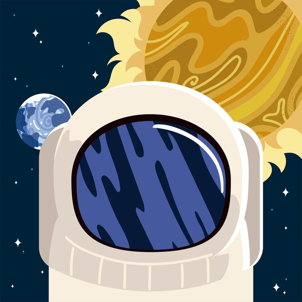 space protective helmet earth planet and sun vector