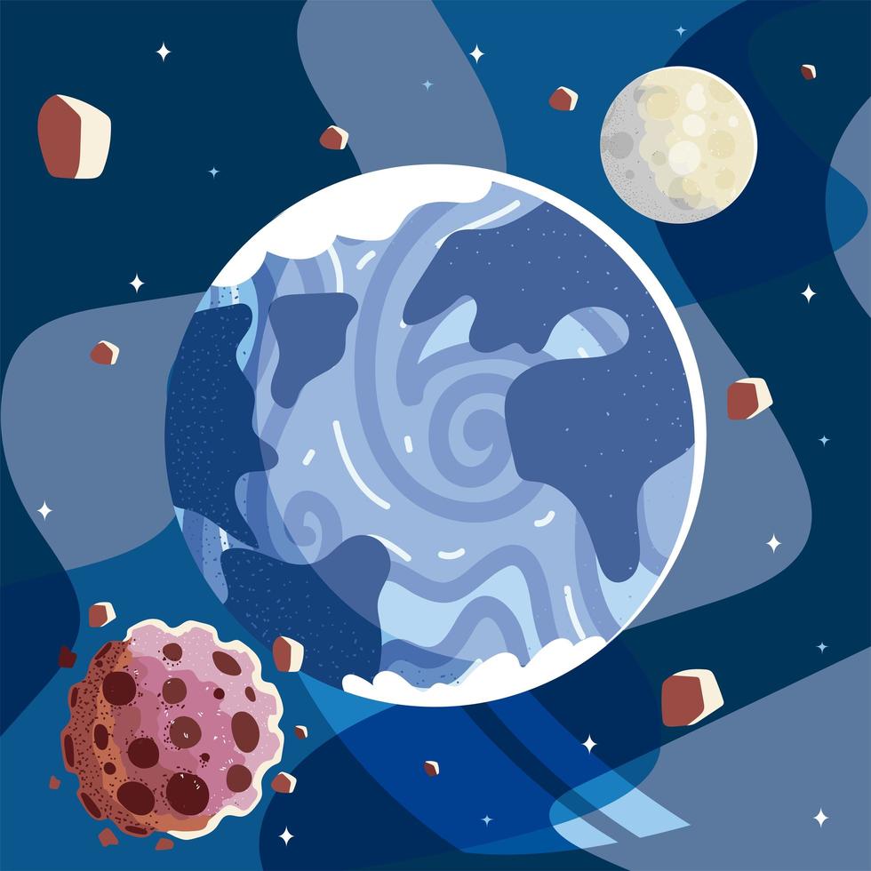 space earth planet moon asteroids solar system vector