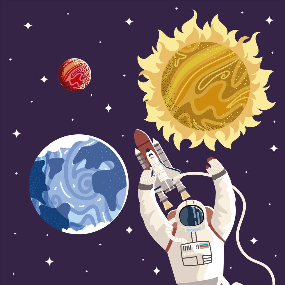 space astronaut spaceship planet sun explore adventure vector