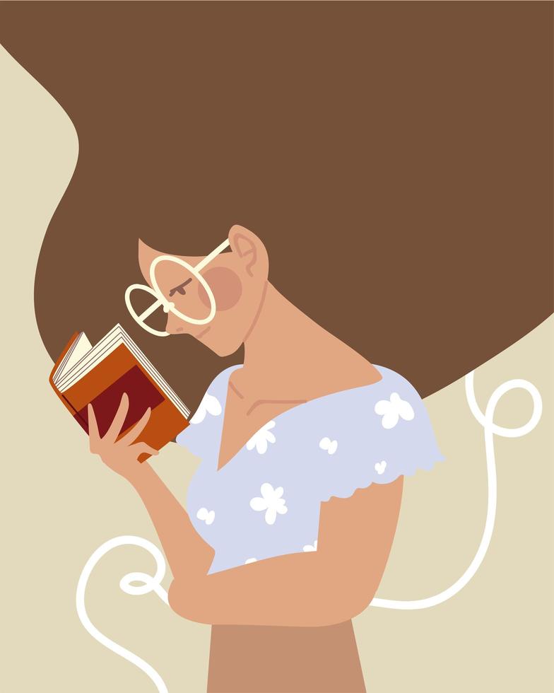 beauty woman with book reading vector