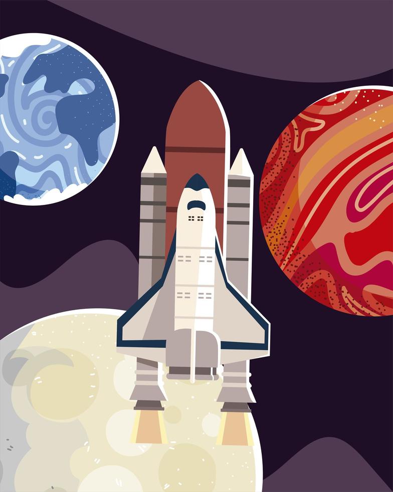 space exploration rocket exploring planets and moon vector