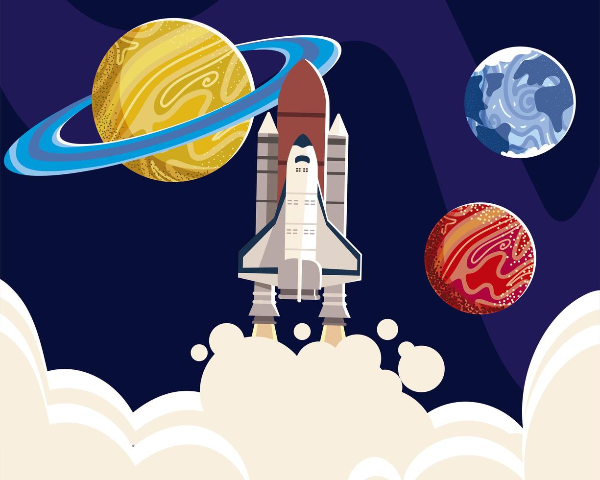 space spaceship explore planets universe galaxy vector