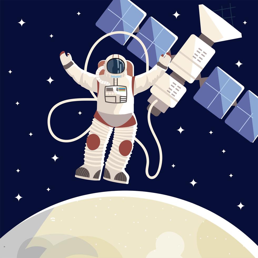 space explorer astronaut satellite moon universe vector