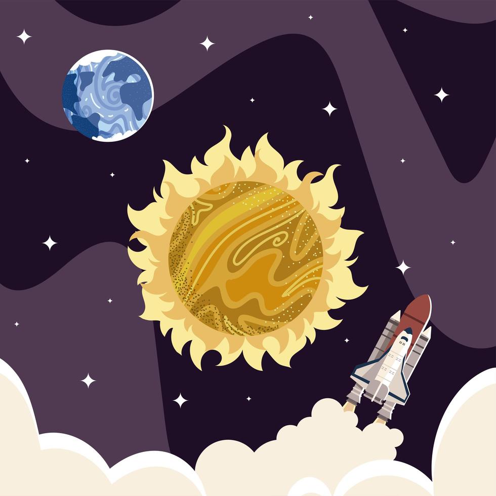 space earth planet sun and shuttle universe galaxy exploration vector