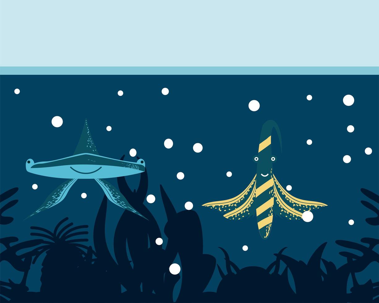 underwater world hammerhead shark and fish vector