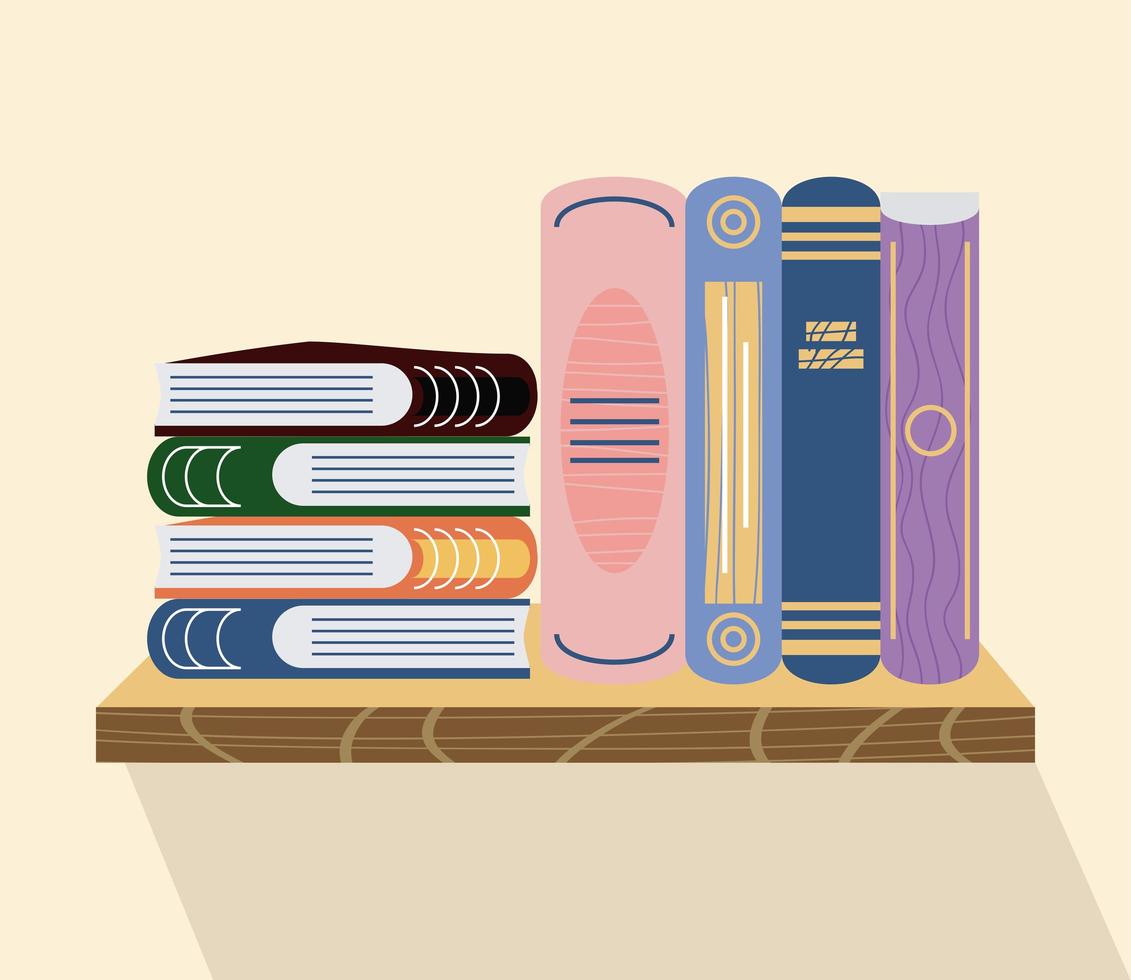 books stacked shelf vector