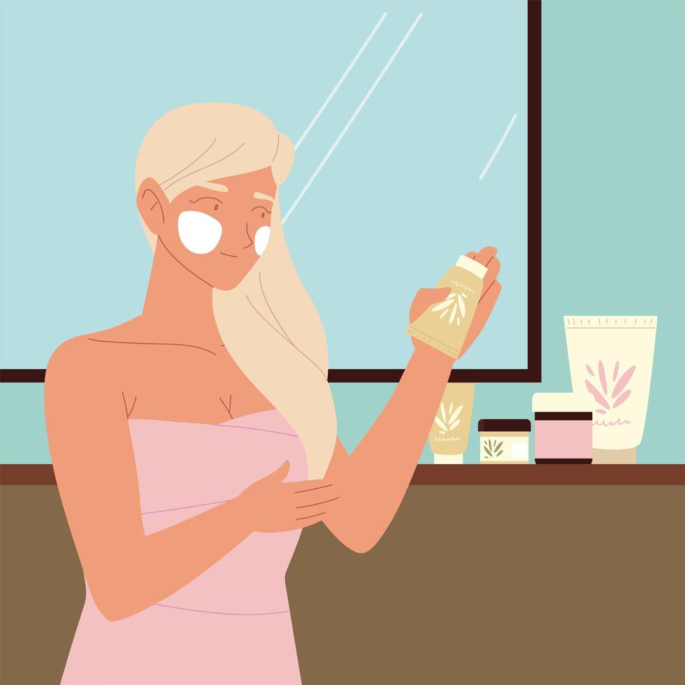 woman bathroom self skincare vector