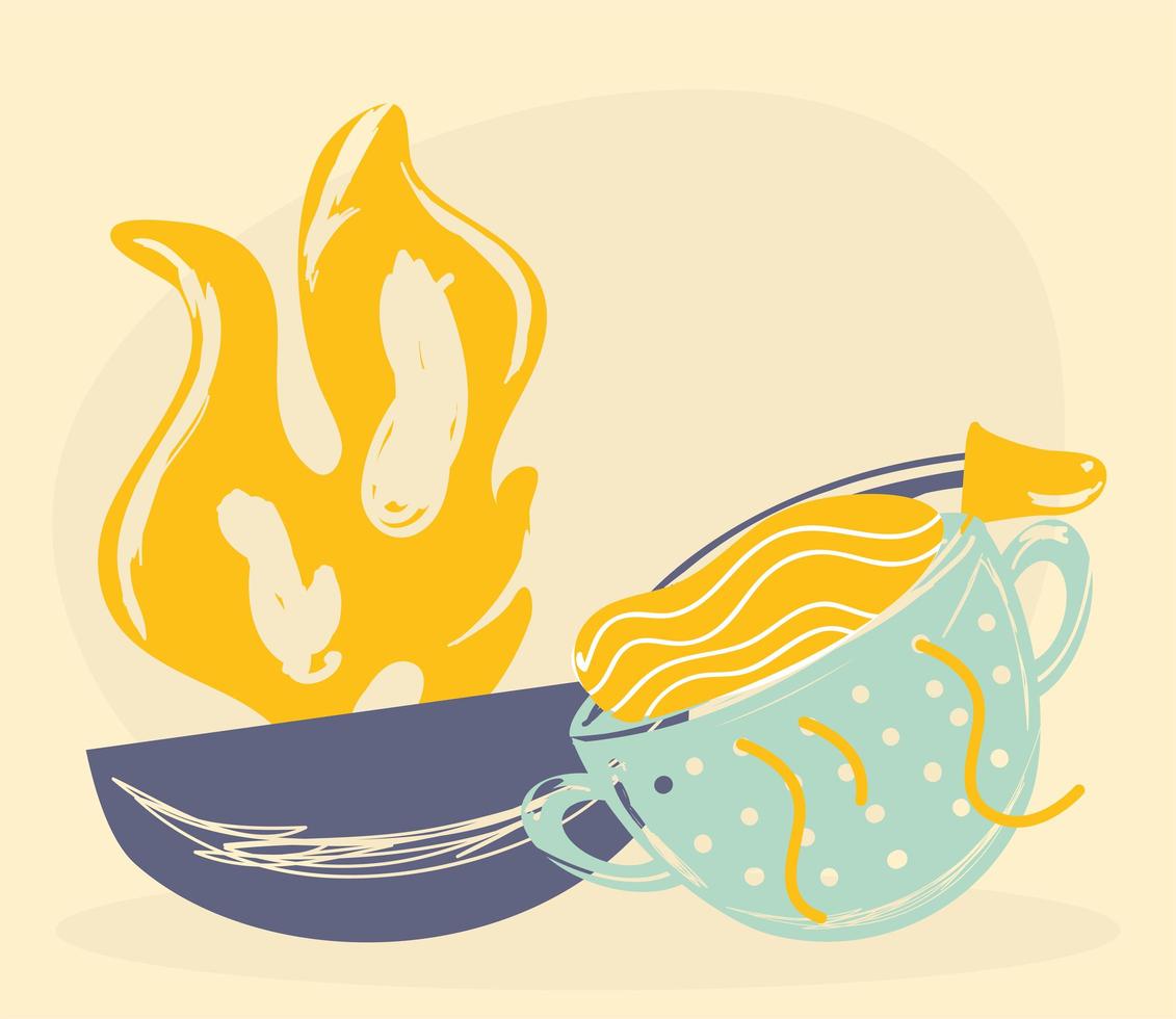 cooking saucepan colander vector