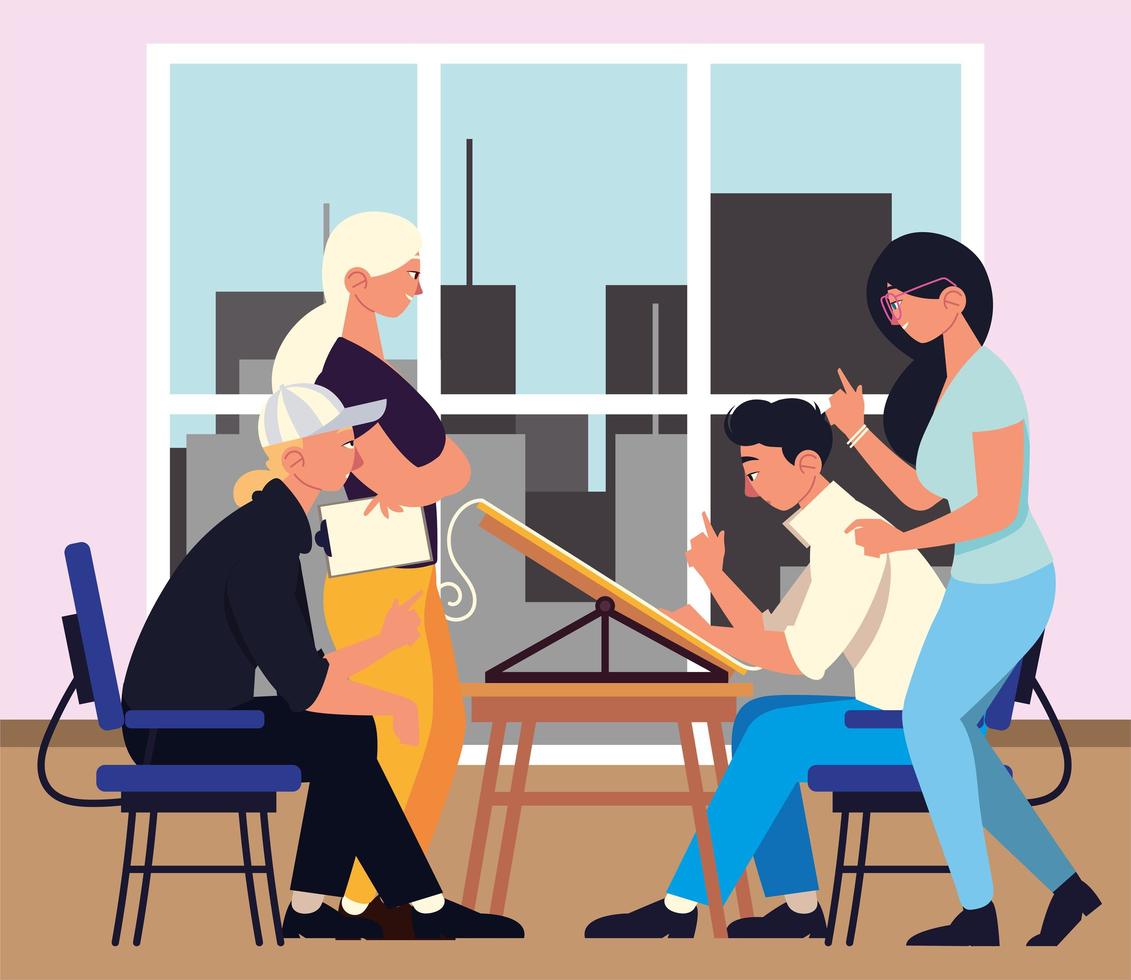 teamwork workers meeting vector