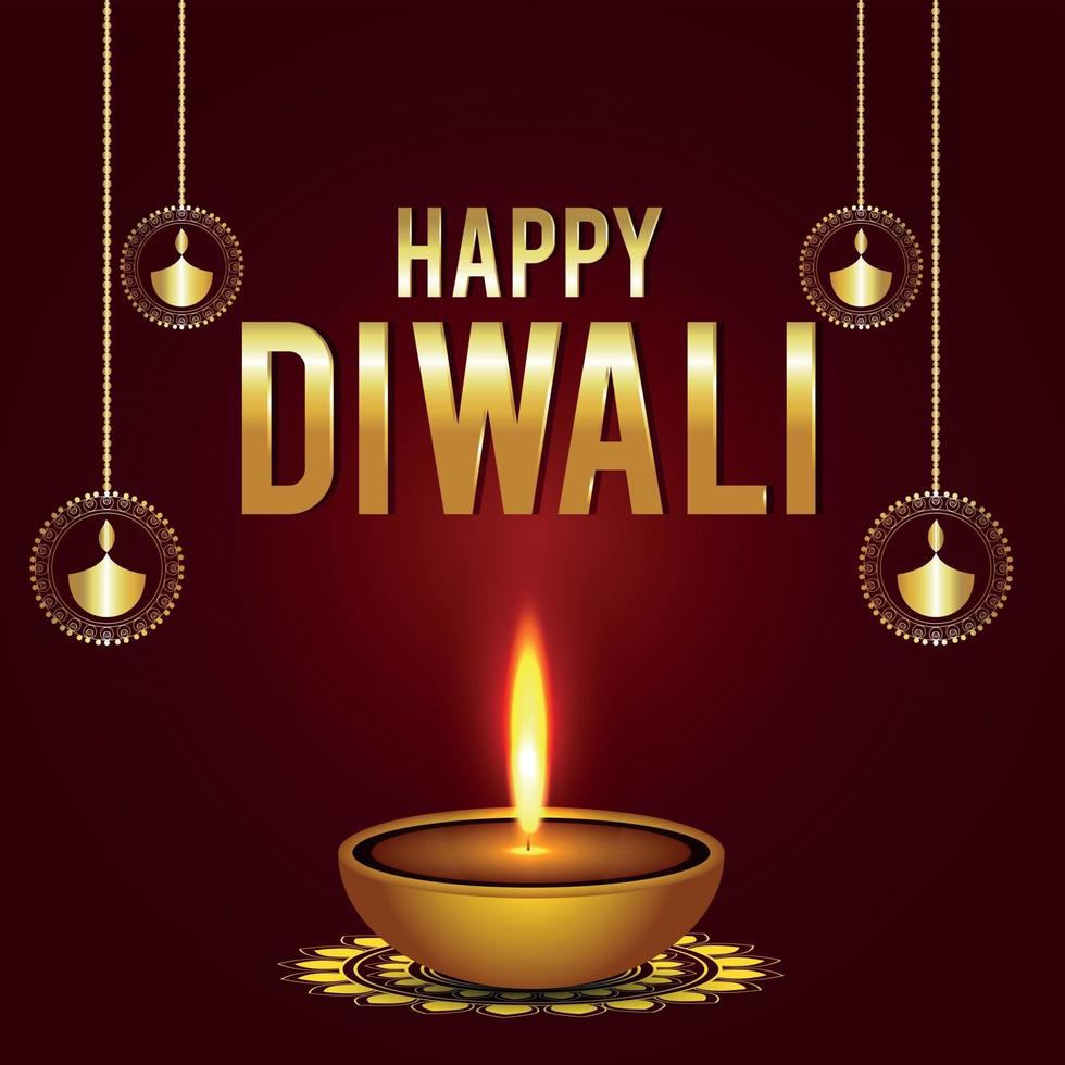 festival indio de la luz feliz celebración de diwali tarjeta de felicitación con diwali diya realista vector