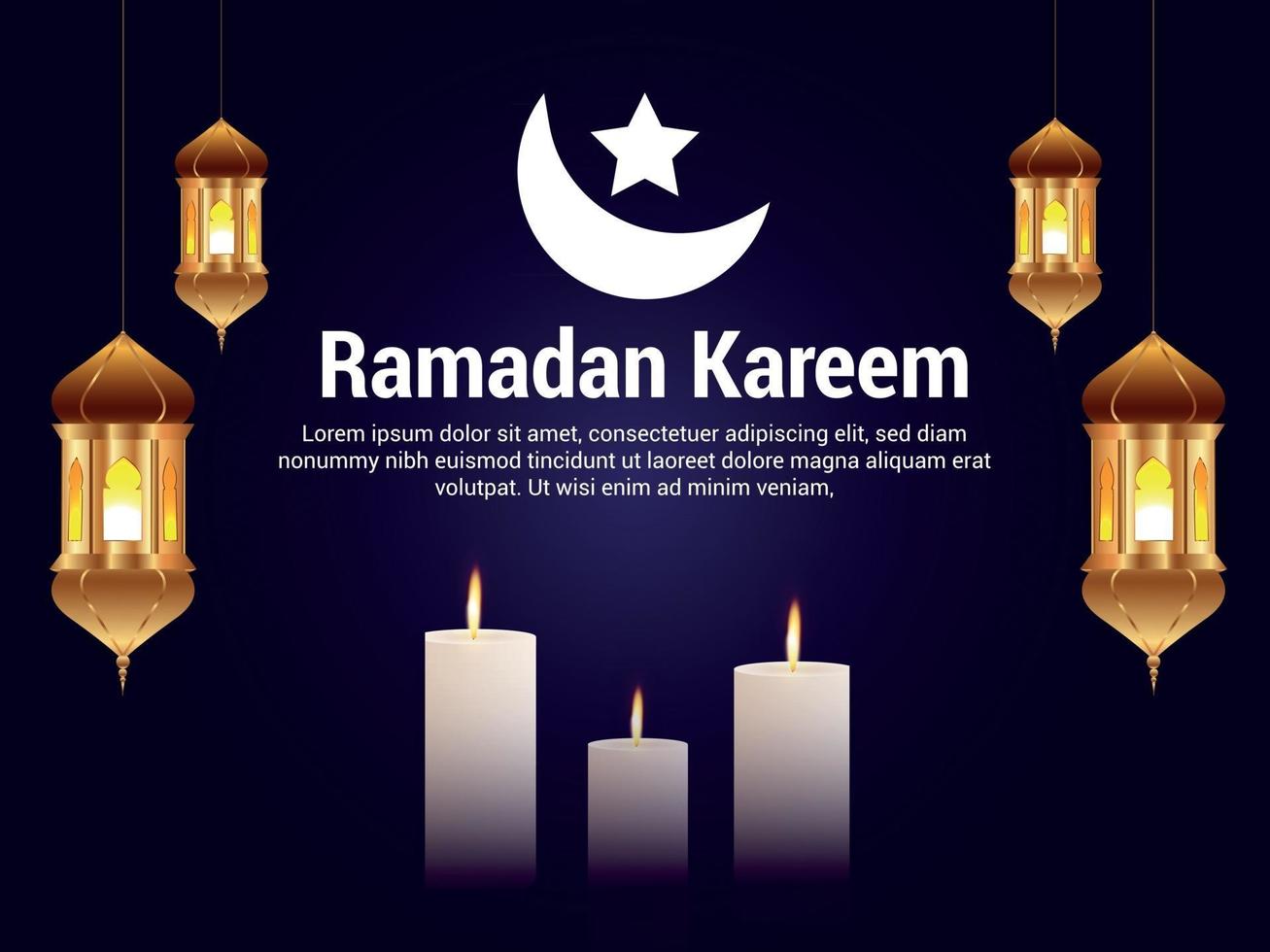 Ramadan kareem celebration greeting card with golden lantern and candle vector