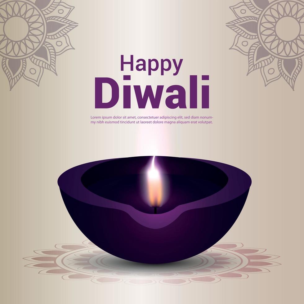 Feliz tarjeta de felicitación de celebración del festival indio de diwali con diwali diya vector