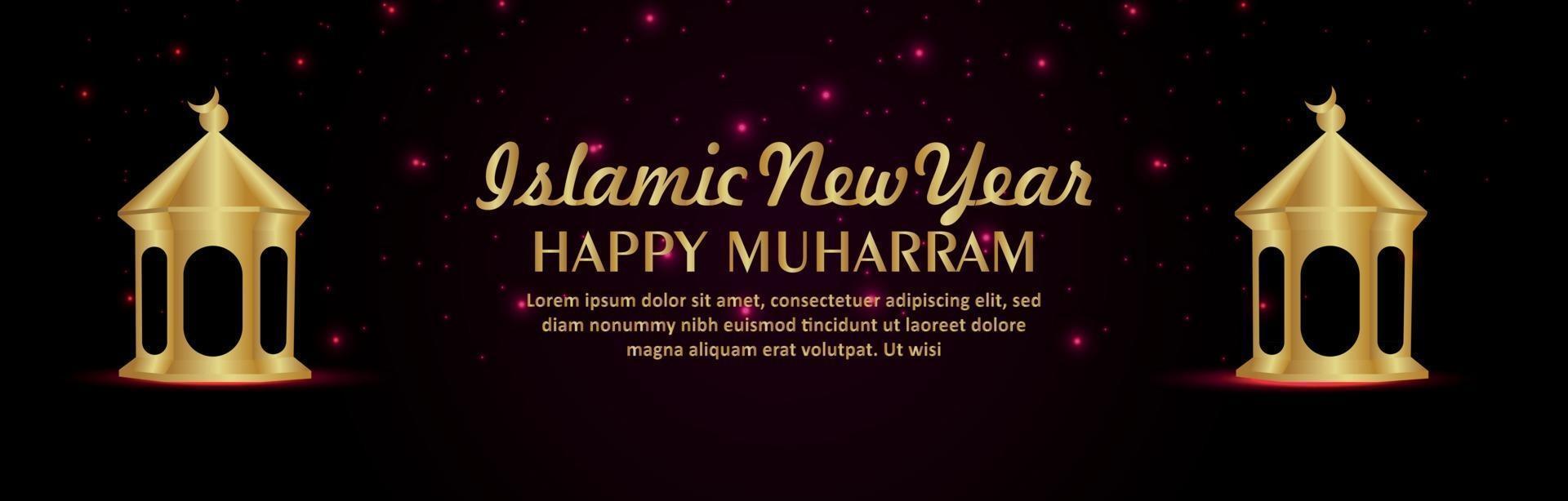 Creative islamic golden lantern for happy muharram celebration banner vector