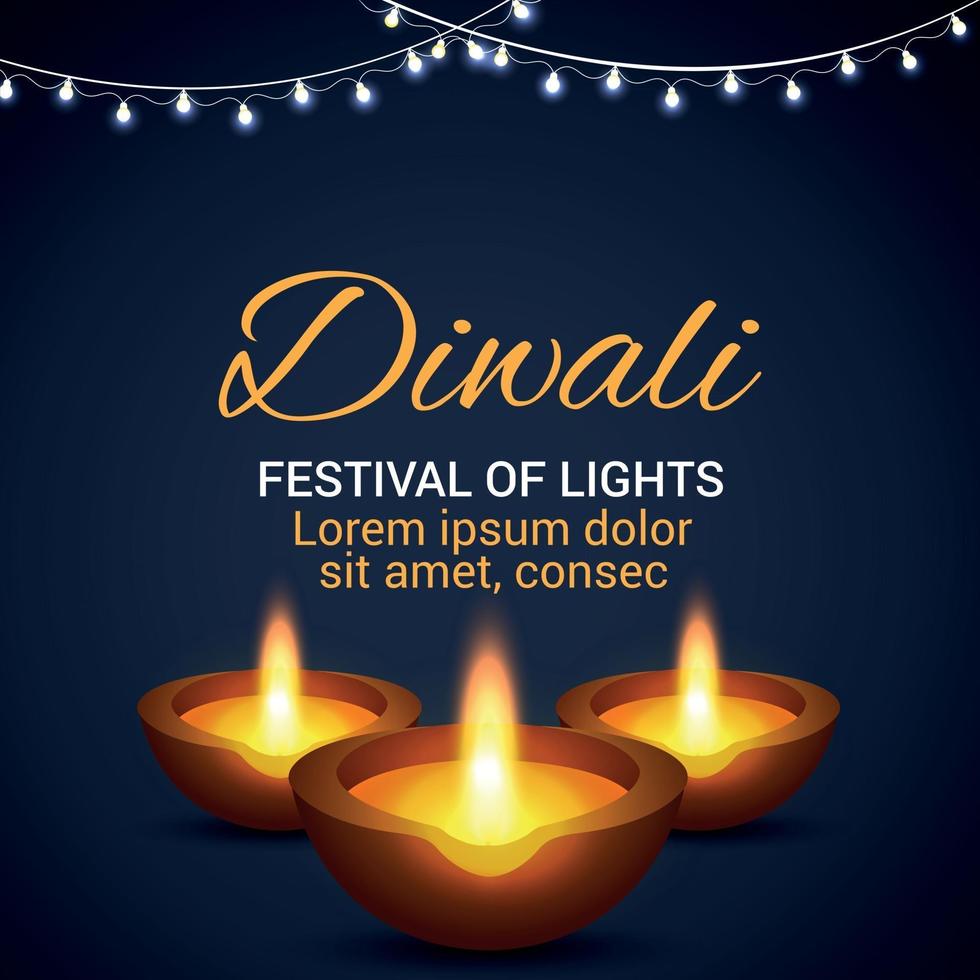 shubh diwali festival of light tarjeta de felicitación con diwali diya vector